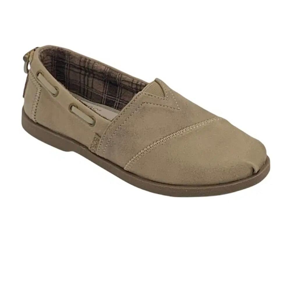 BOBS SKECHERS Microleather Taupe Slip-On Chill Luxe Flat Shoes Size US 9